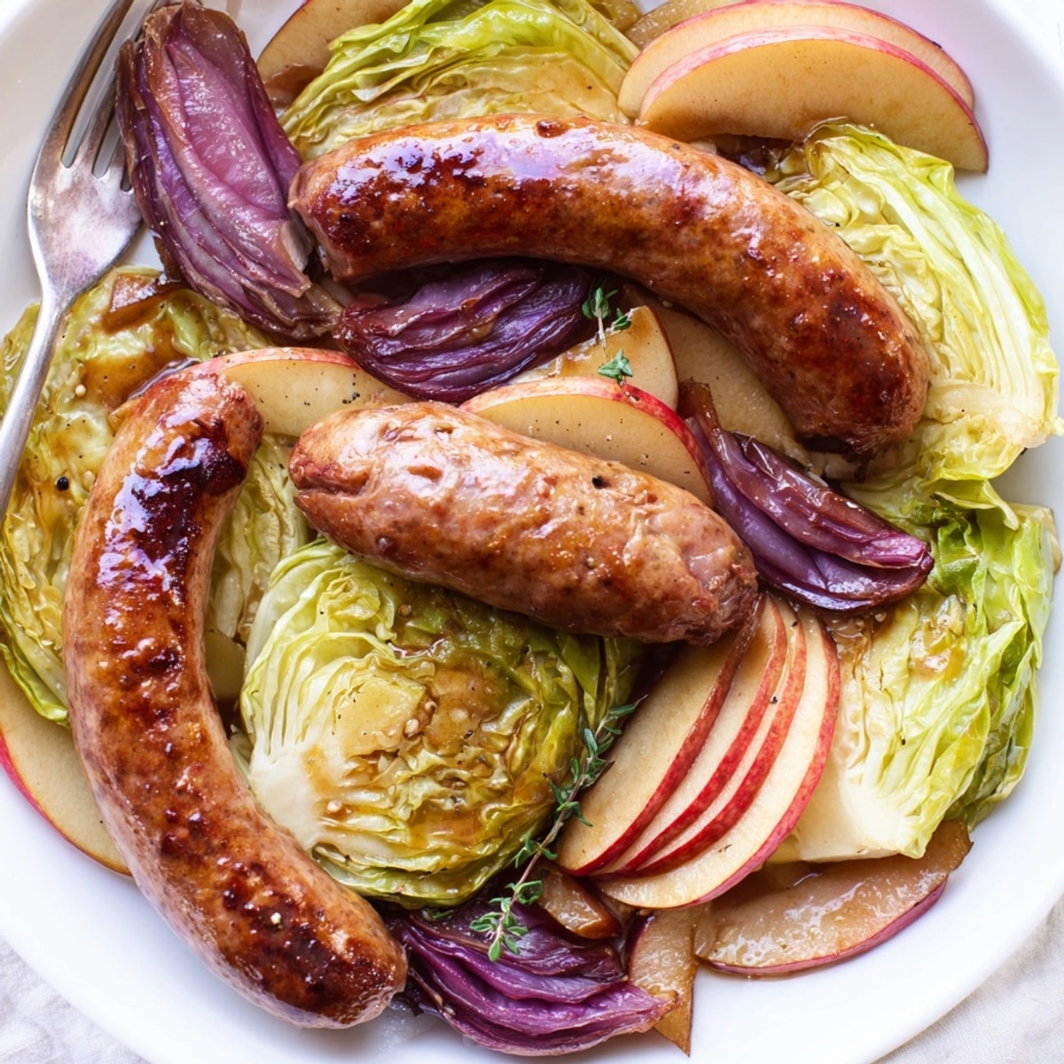 Savory and sweet: Imagine Maple-Glazed Sausage Apple Cabbage with tender cabbage and juicy apples.