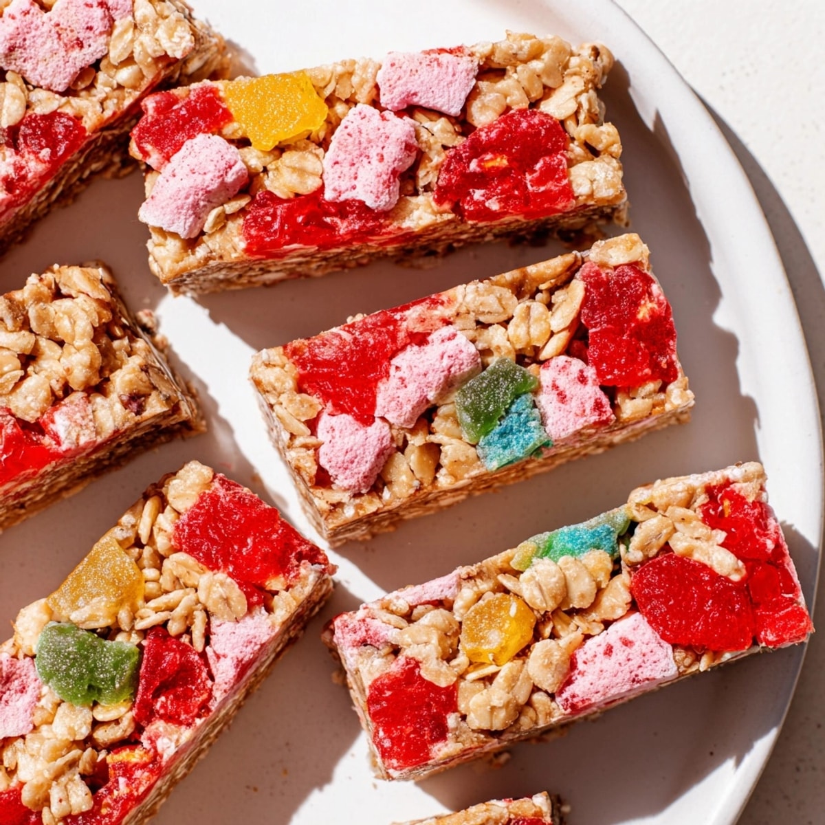 Close-up of vibrant DIY Snack Bars Gummies Candy, with layered textures and colorful toppings.