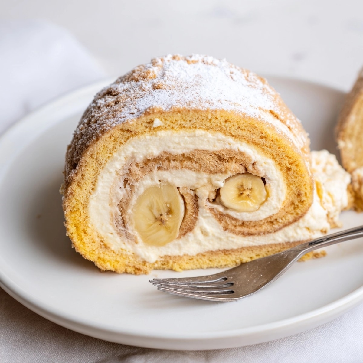Indulge in a homemade Banana Cream Cheesecake Roll, a sweet, comforting dessert with fresh bananas.