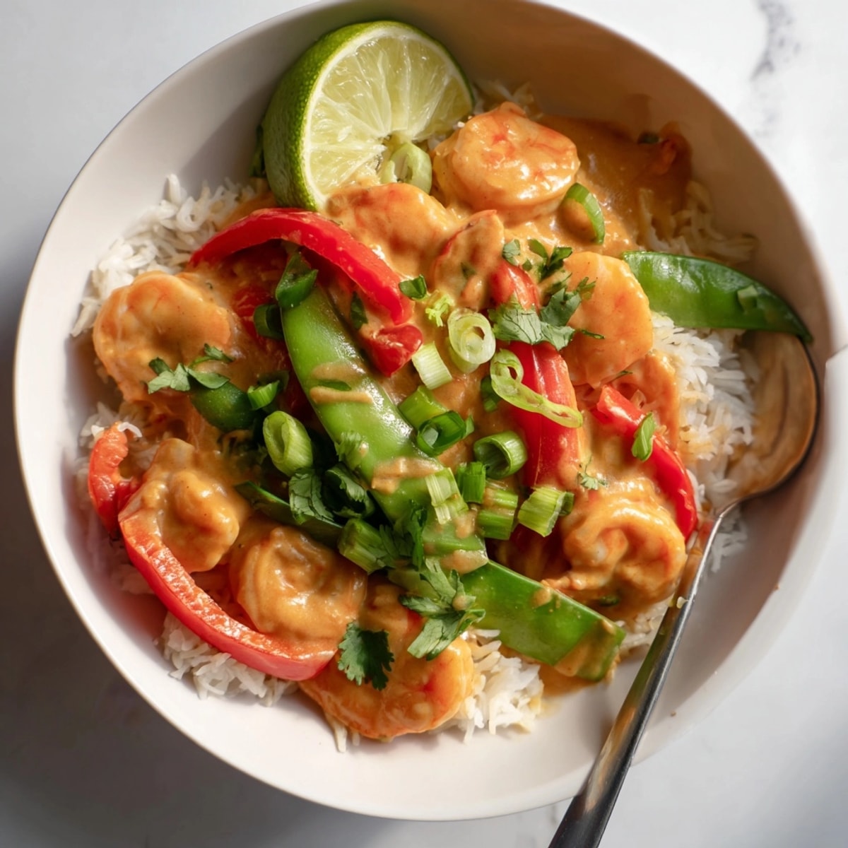 Golden Coconut Curry Shrimp Rice Bowl recipe a quick easy flavorful weeknight dinner.