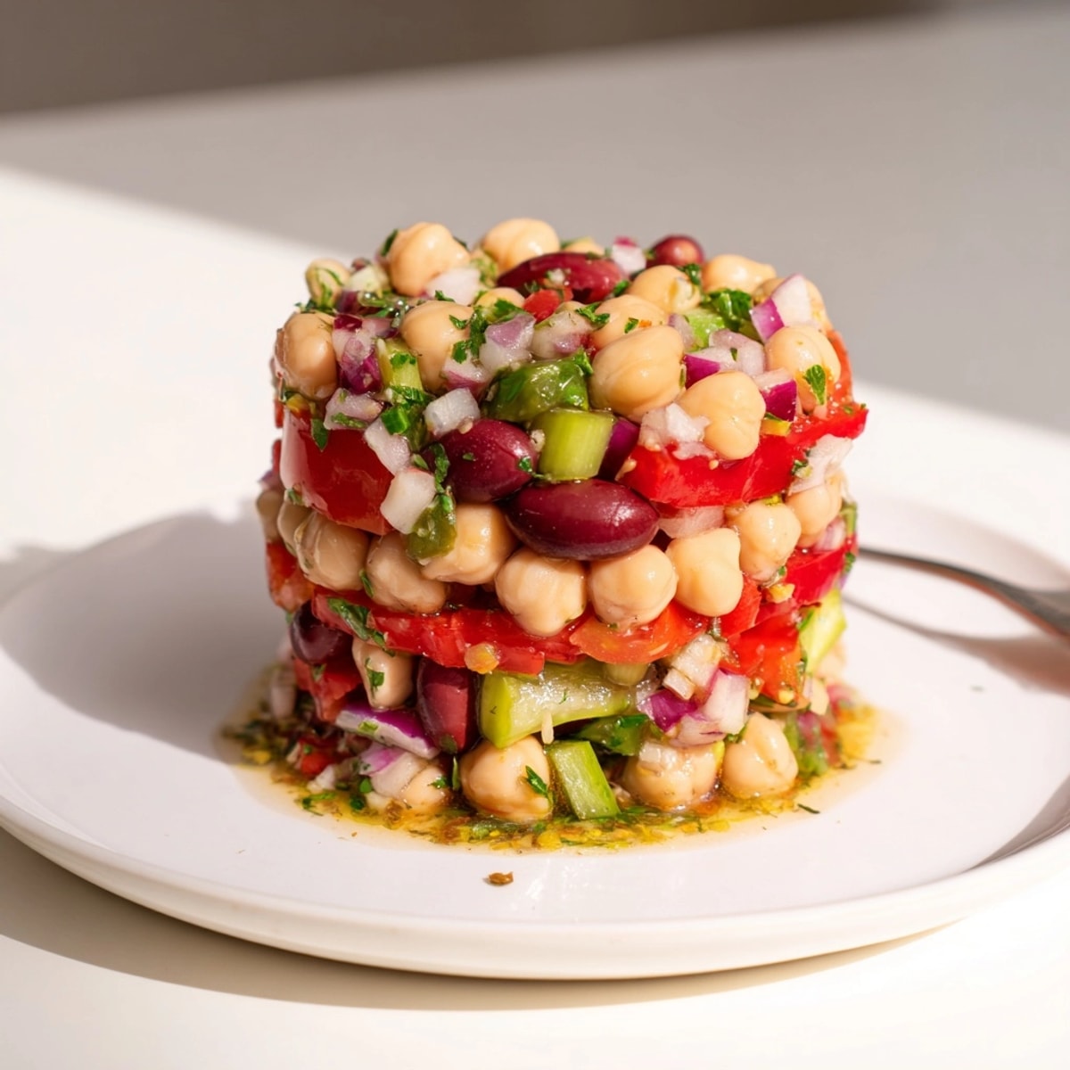 Vibrant Marinated Dense Bean Salad: colorful beans, peppers, and herbs glisten with vinaigrette.