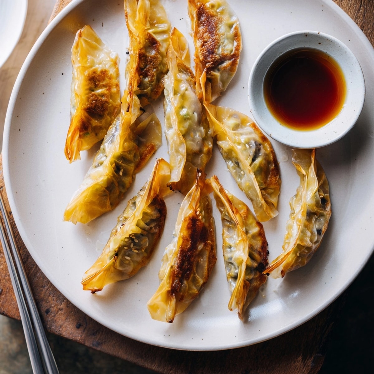 Close-up of vegan Crispy Rice Paper Dumplings filling steaming; ready to delight as an appetizer.