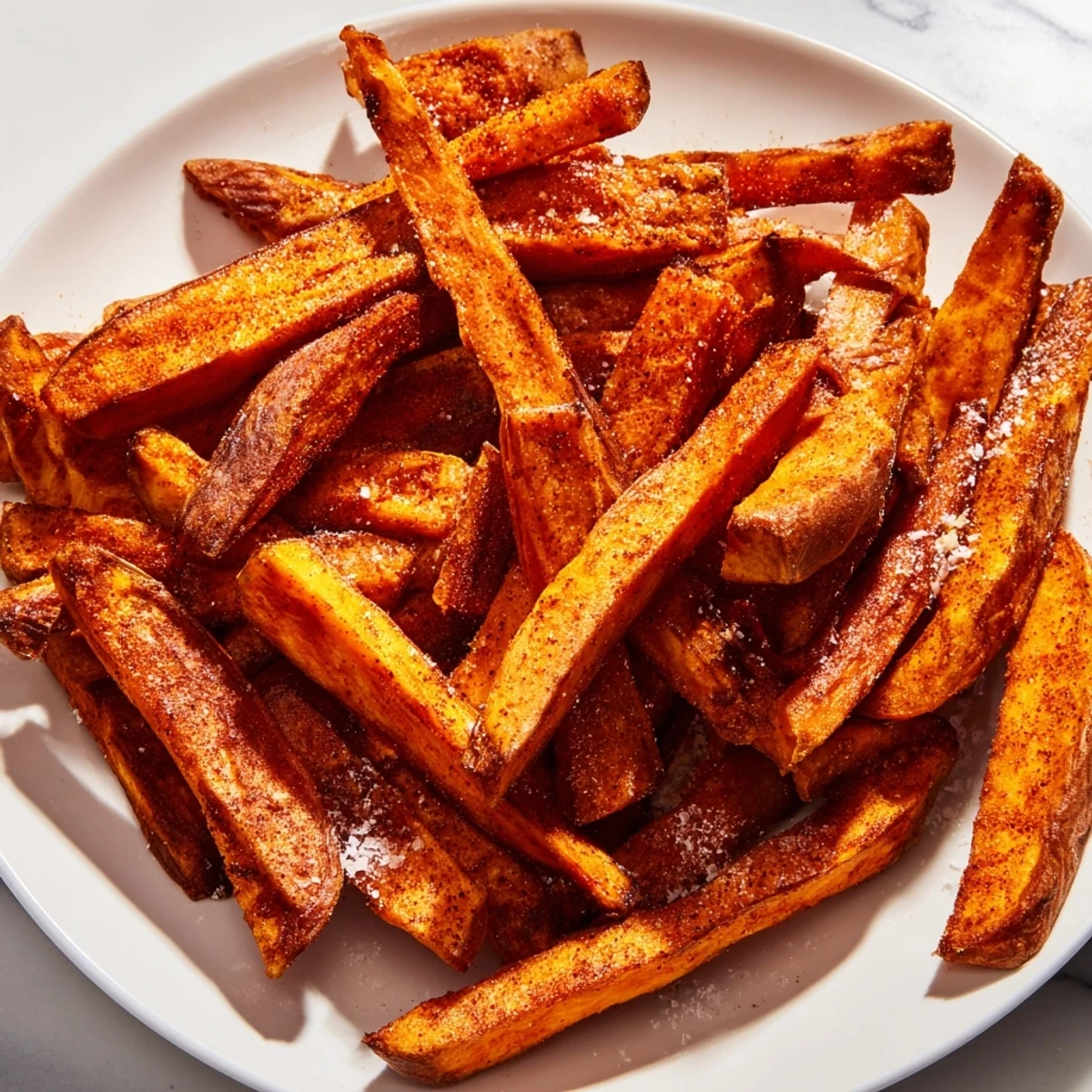 Golden, crispy oven baked sweet potato fries, perfectly seasoned and ready for dipping.