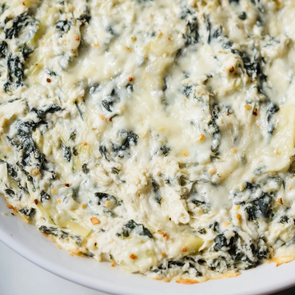 Freshly baked creamy spinach and artichoke dip, ideal for sharing with friends and family this weekend.