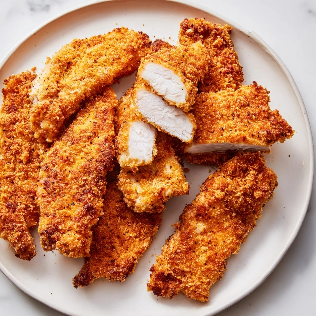 Golden, crispy chicken with a flavorful, seasoned crust, perfect for a satisfying dinner.