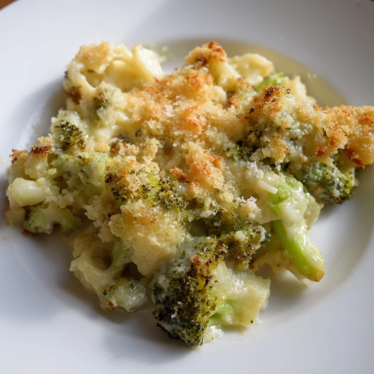 Golden, bubbly Cheesy Cauliflower and Broccoli Gratin, perfect vegetarian side dish for dinner.