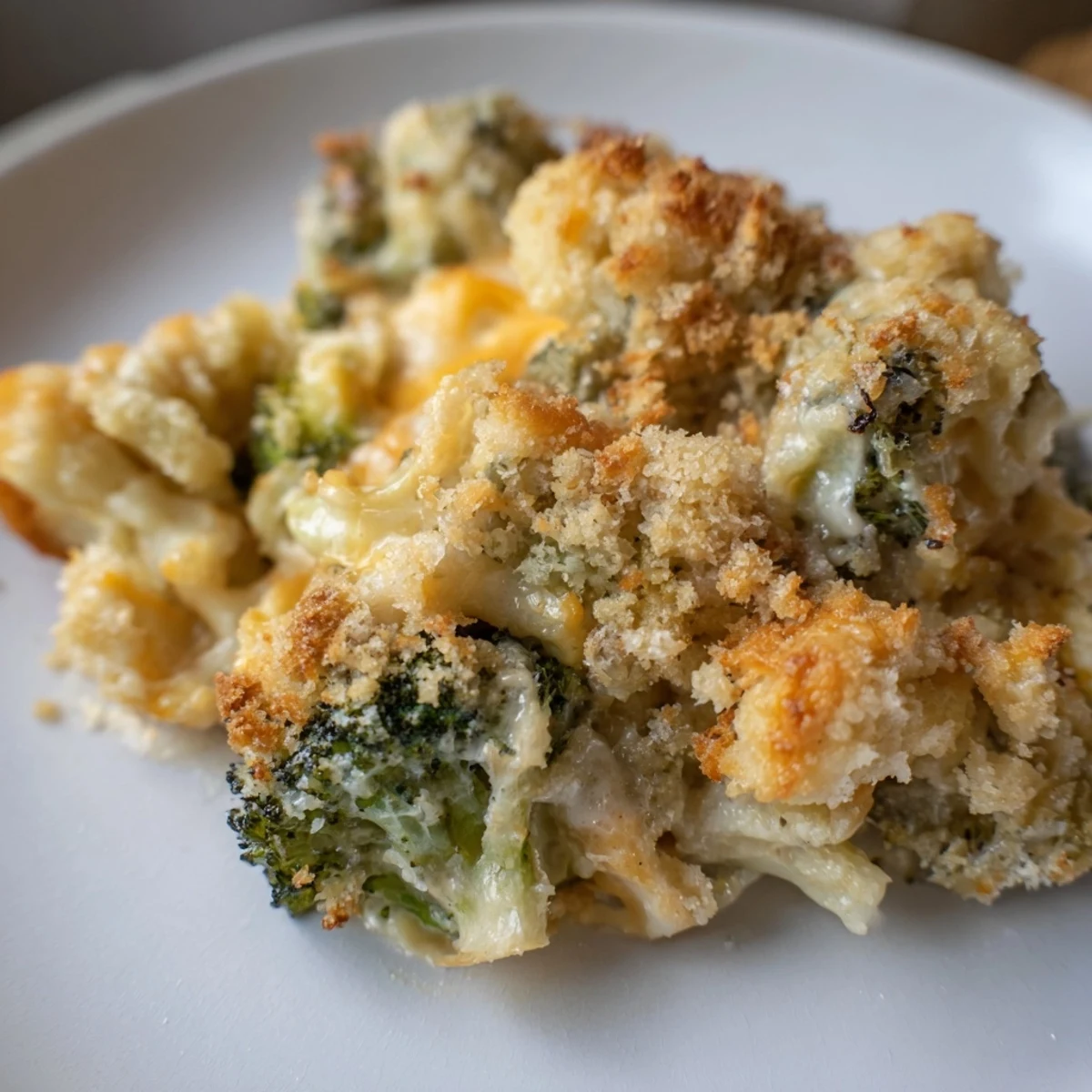 This Cheesy Cauliflower and Broccoli Gratin features a crispy, golden, cheesy topping ready to serve.