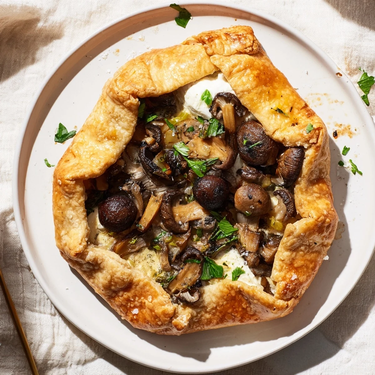 A rustic and flavorful Savory Mushroom Galette with flaky crust and a savory mushroom and cheese filling.