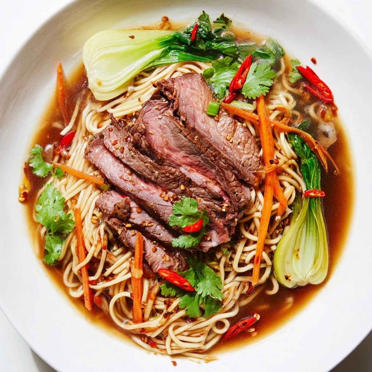 Steaming bowl of Beef Noodles with tender beef, noodles, and fresh, colorful vegetables ready to eat.