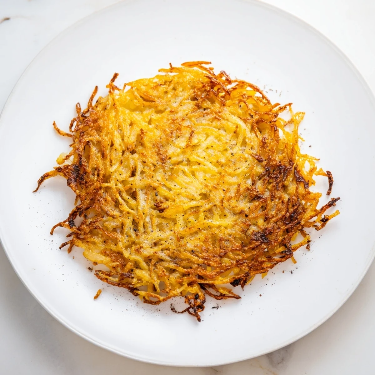 Golden, crispy potato latkes, fried to perfection, ready to be served with sour cream.