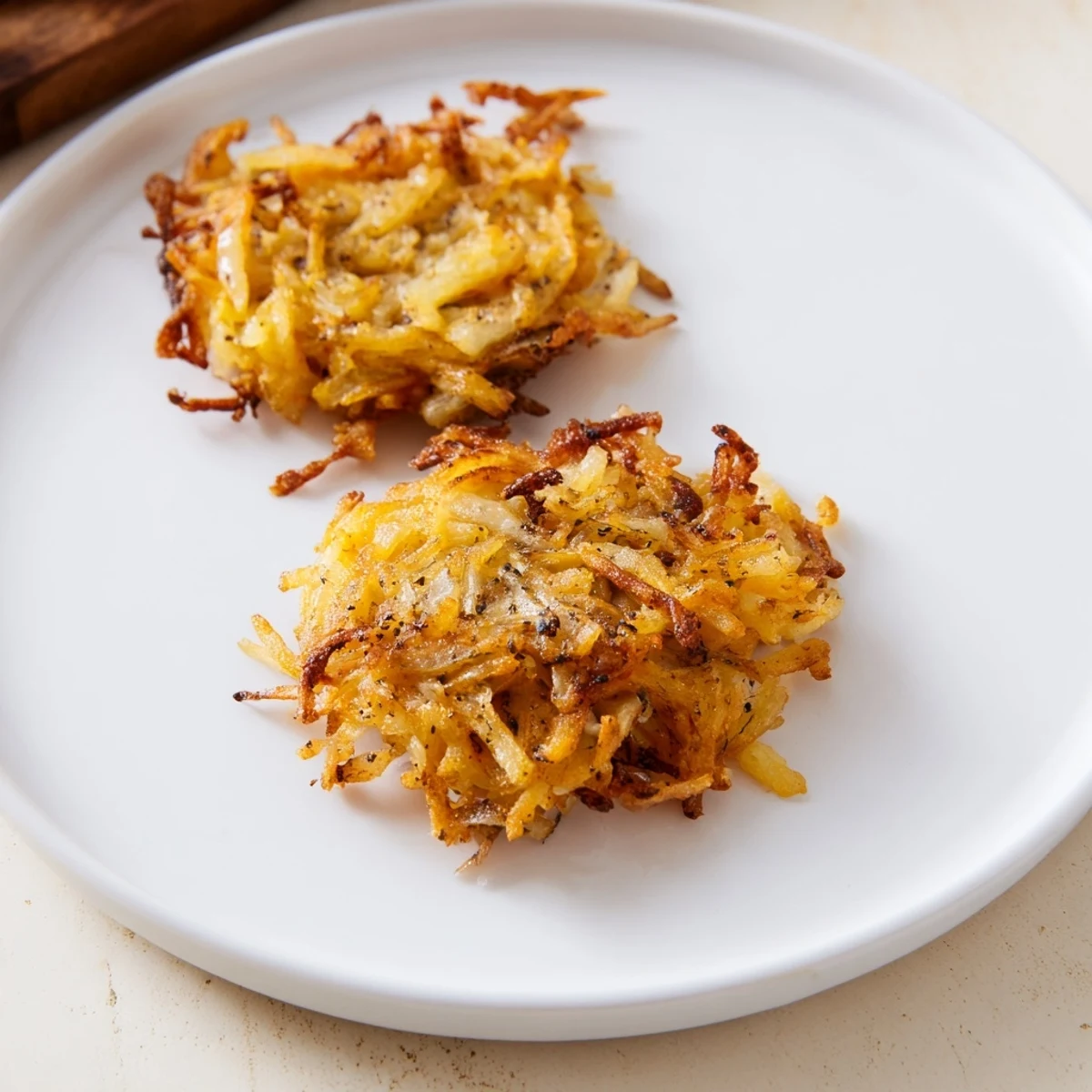 Freshly made potato latkes, a delicious side dish, perfectly crisp and golden after frying.