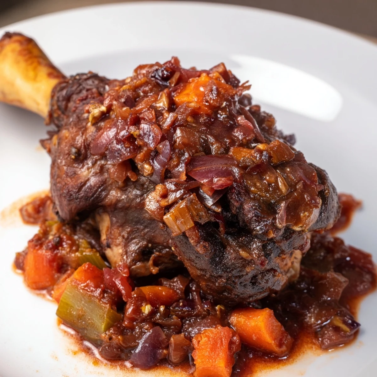 Savor the aroma of delicious Braised Lamb Shanks with Rosemary, ready to serve with creamy sides.