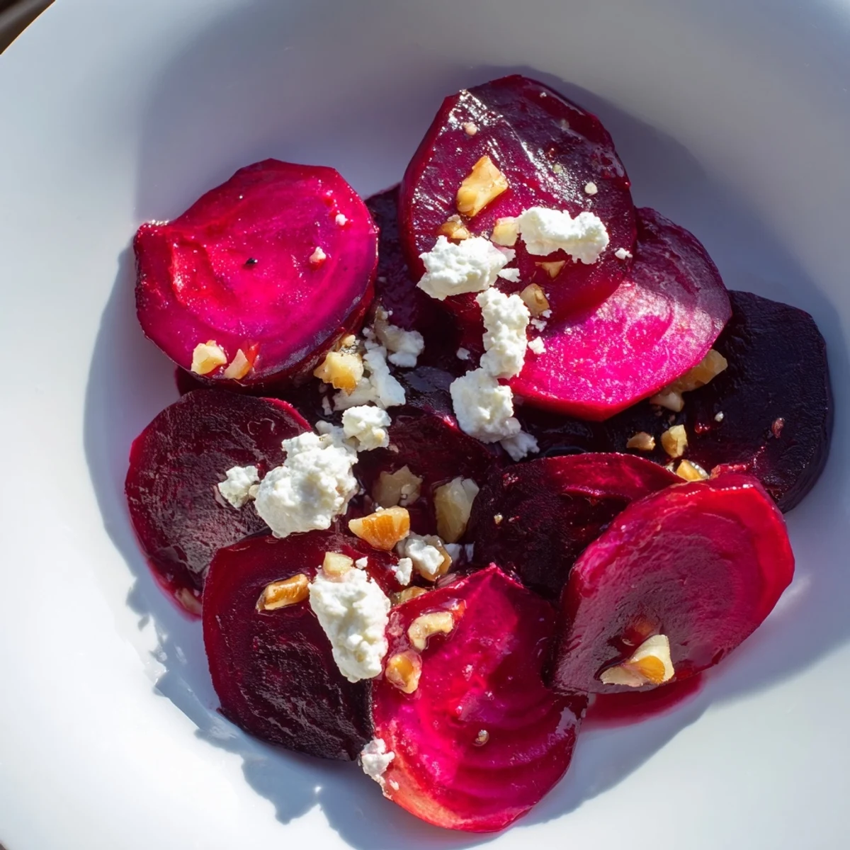 This stunning Roasted Beetroot and Walnut Salad showcases roasted beets, walnuts, and creamy goat cheese.