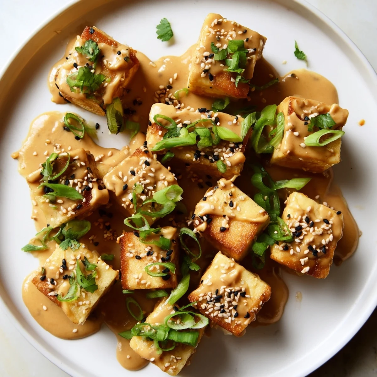 Imagine savory, vegan Crispy Baked Tofu: perfectly golden, served with fresh garnishes.