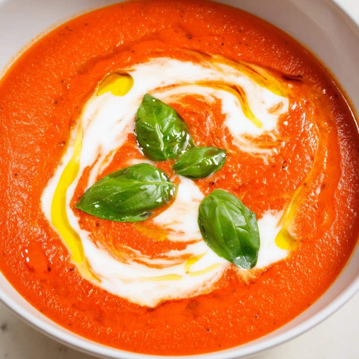 Golden roasted tomatoes, onion, and garlic on a baking sheet ready to make smoky roasted tomato and basil soup.