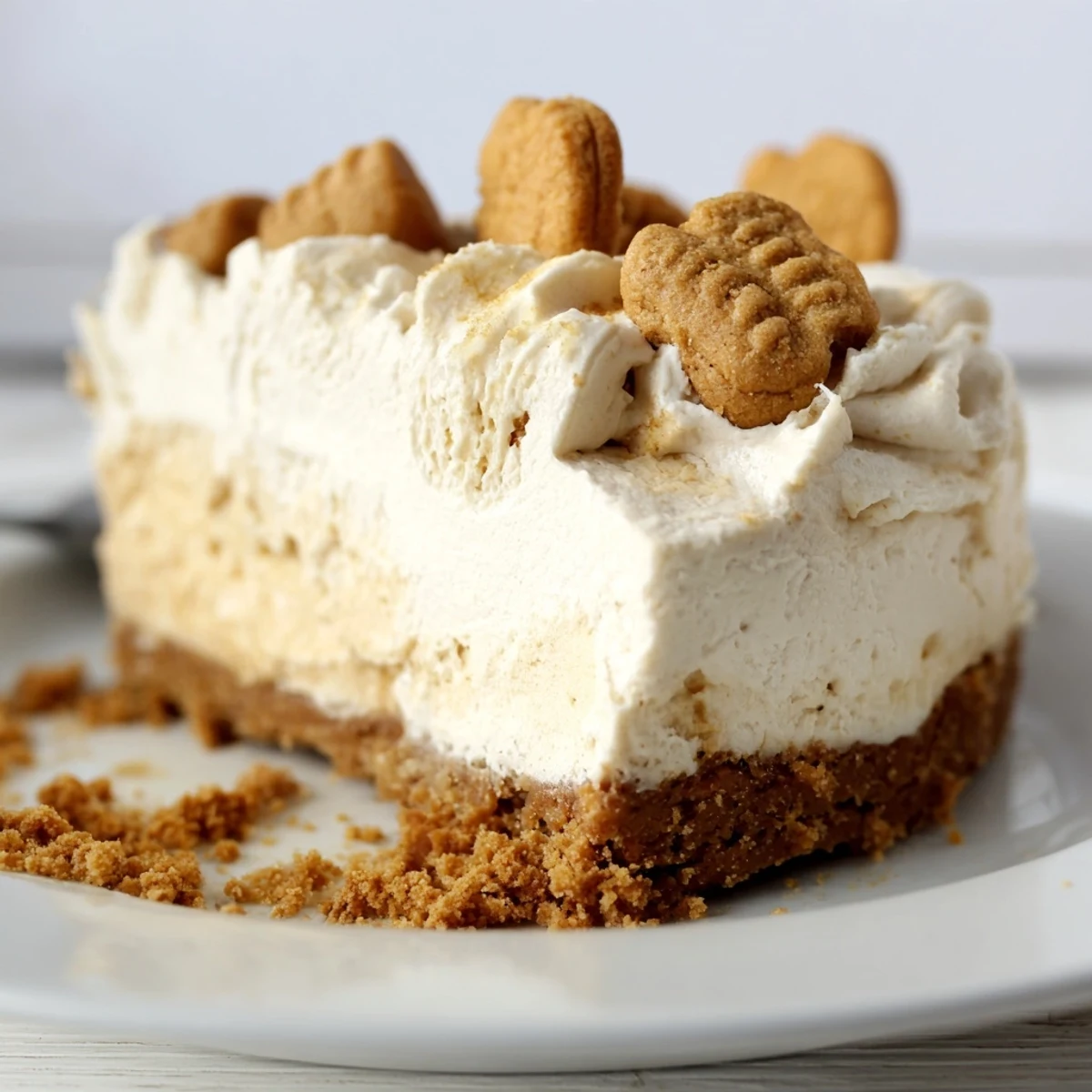 Freshly baked Gingerbread Cheesecake with a golden gingernut biscuit base sits on a cooling rack, showcasing its creamy, spiced filling.