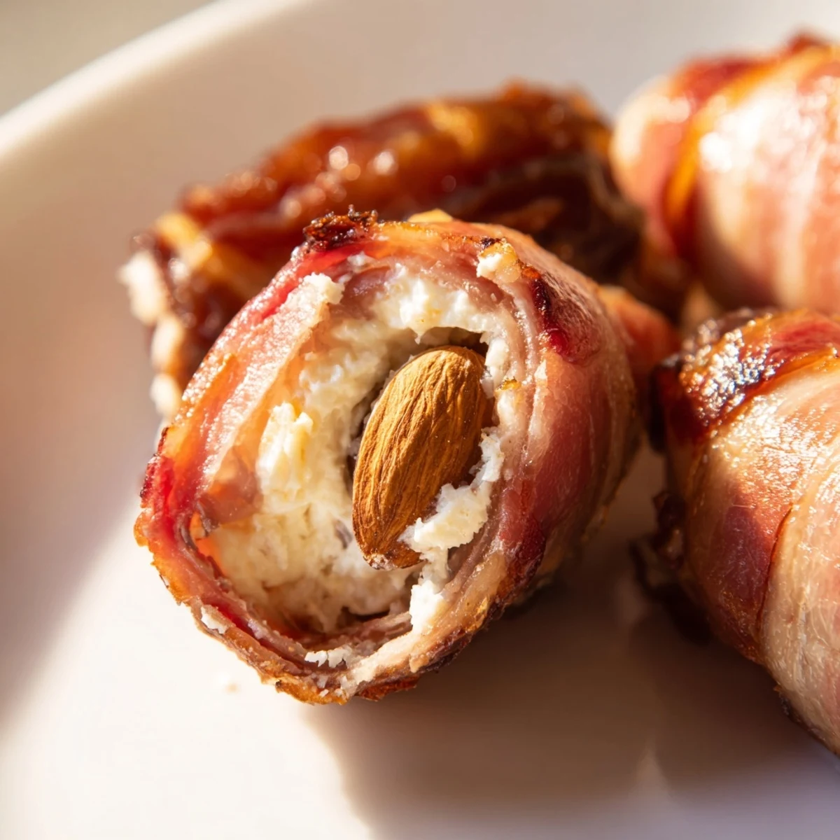 Delicious Air Fryer Crispy Beef Bacon Wrapped Dates glazed with honey and herbs, perfect for party gatherings.