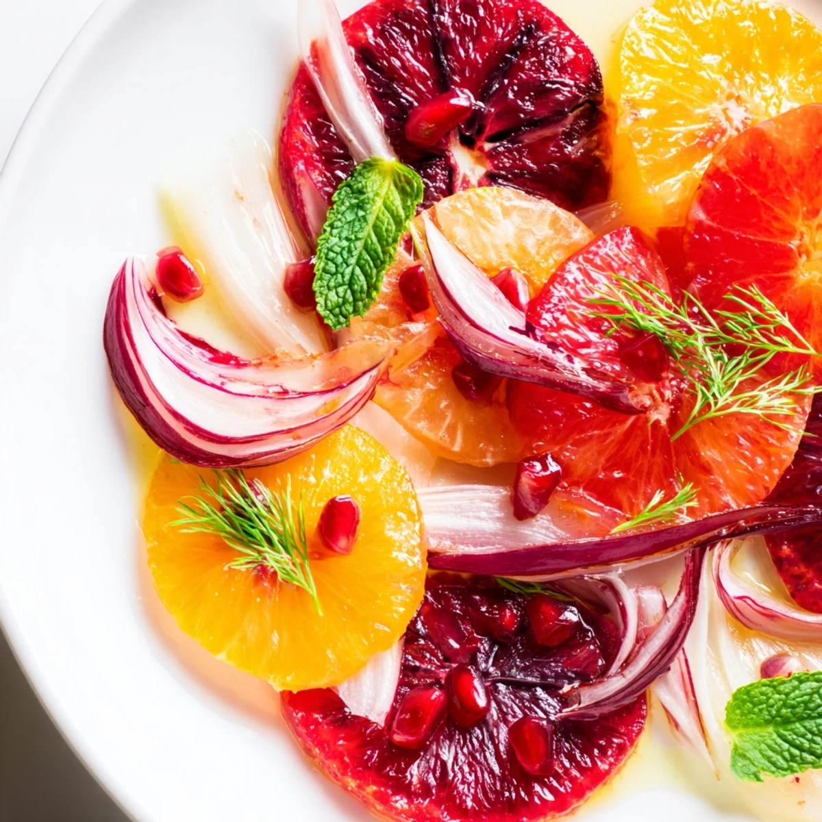 Winter Citrus Salad with Blood Orange and Fennel with sliced blood oranges, navel oranges, and grapefruit on a platter.