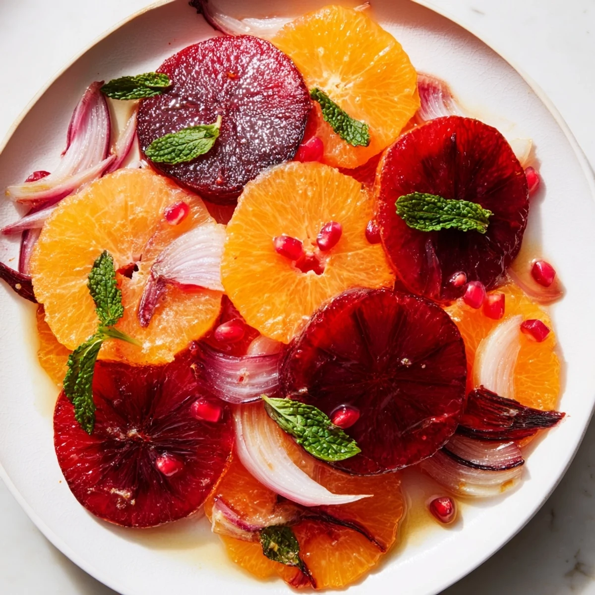 Vibrant Winter Citrus Salad with Blood Orange and Fennel drizzled with zesty vinaigrette, served with wine.