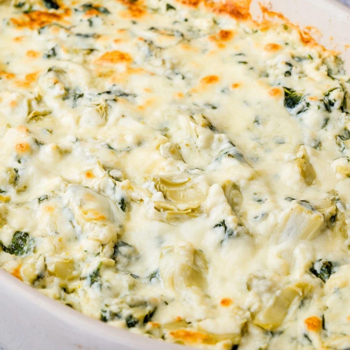 Serve this warm, savory Cheesy Spinach and Artichoke Dip with baguette slices for an easy, crowd-pleasing party appetizer.