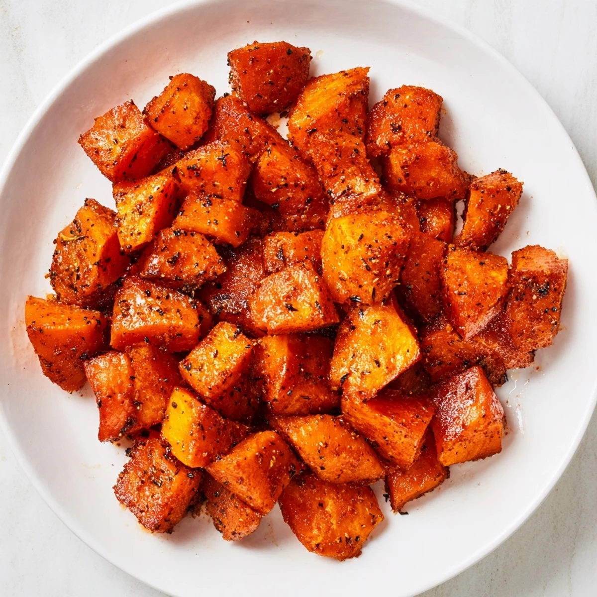 Golden-brown Creole Spiced Roasted Sweet potatoes with crisp edges and a zesty, smoky aroma, ready to serve.