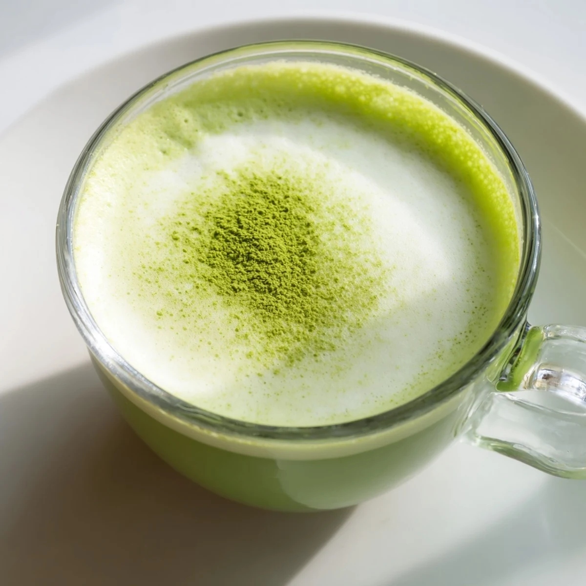 Steaming mugs of Shamrock Green Matcha Latte with Honey show creamy texture and vibrant green hue.