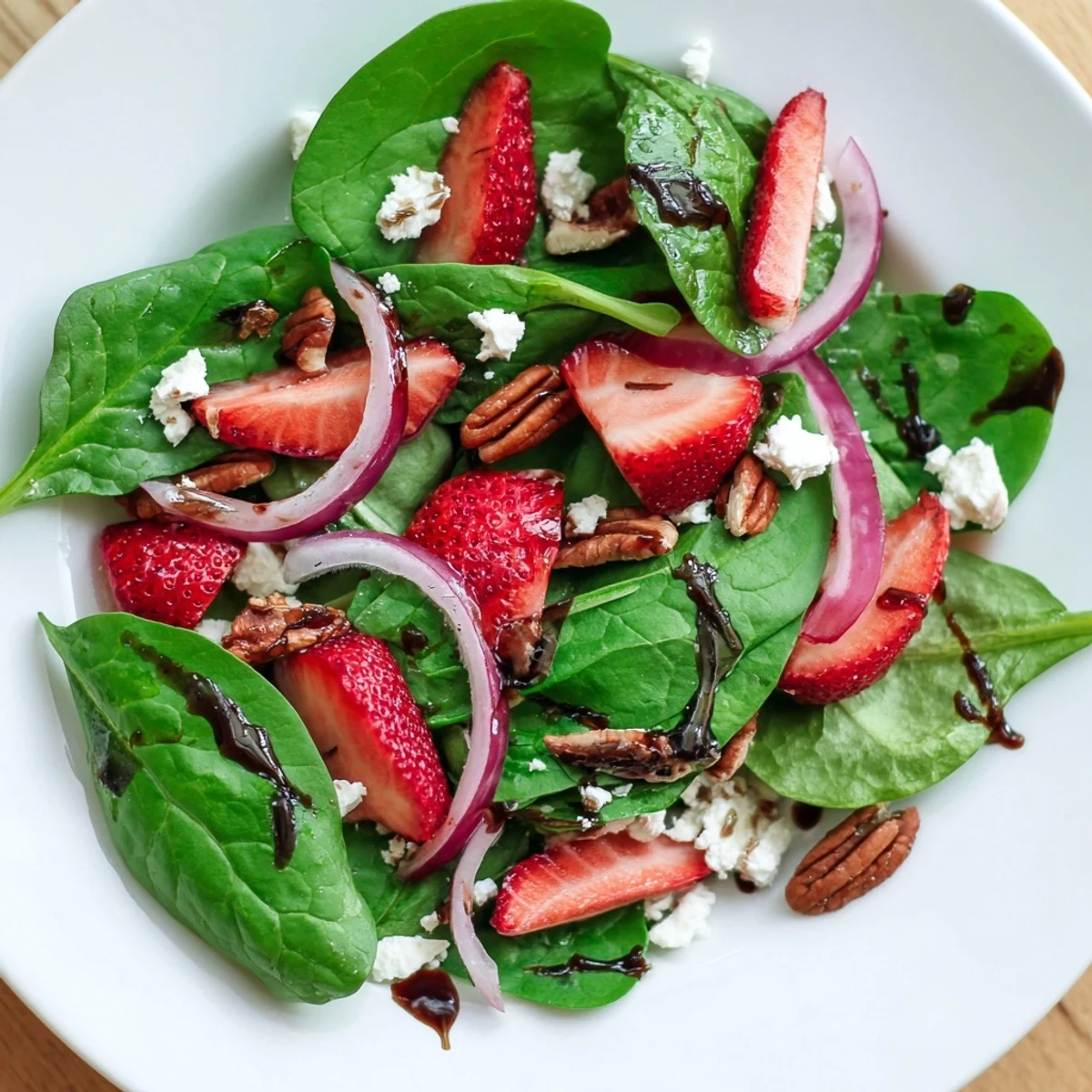 Vibrant red onion and sliced cucumber add crunch to this refreshing Strawberry Spinach Salad with Balsamic Vinaigrette.