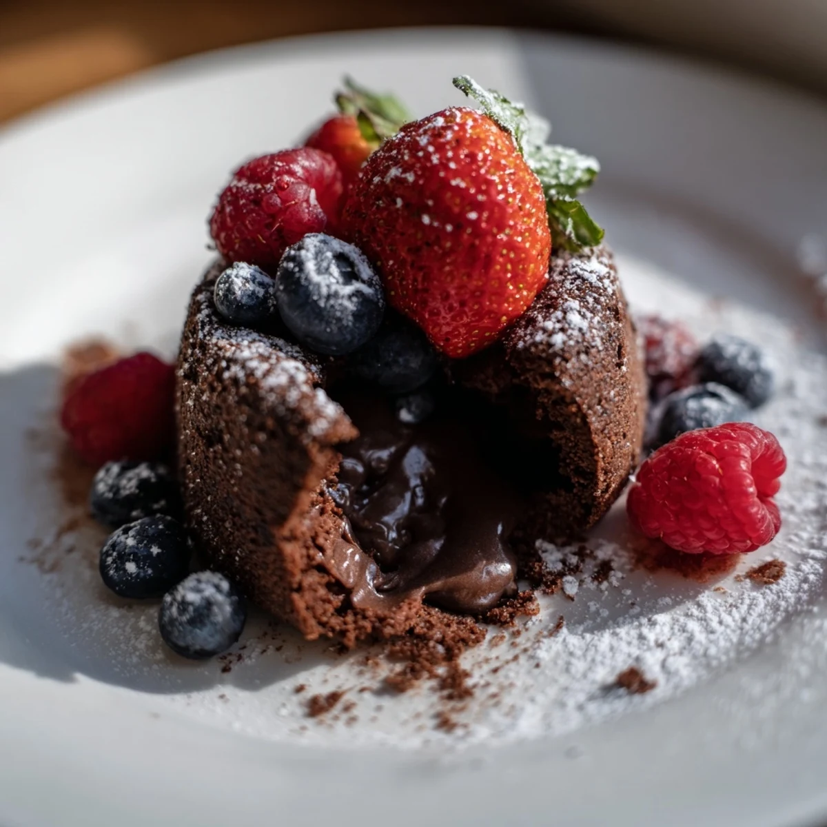 Serve these individual Valentine Molten Chocolate Lava Cakes with fresh berries and a scoop of vanilla ice cream.