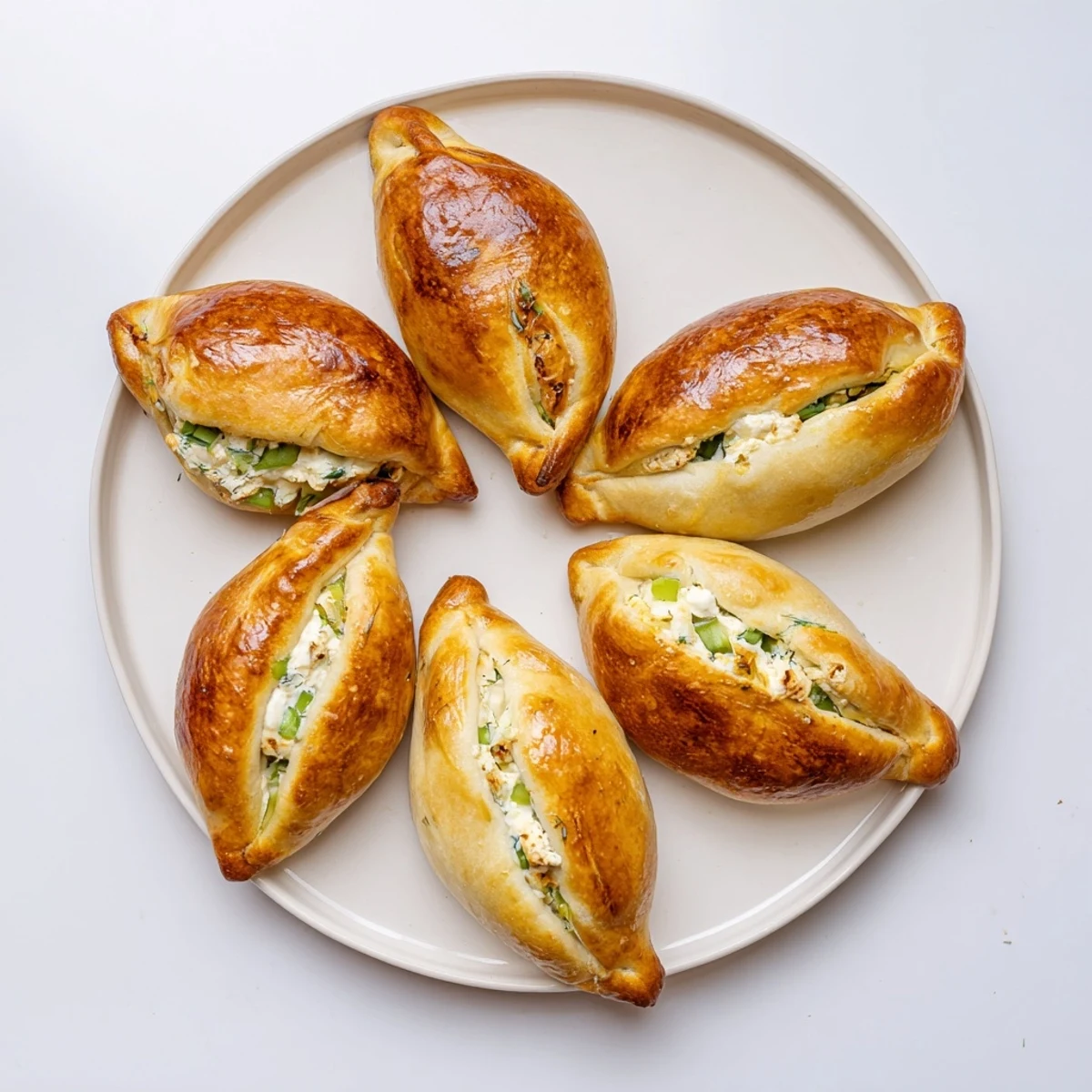 Golden-brown Cheesy Egg and Cheese Piroshki fresh from the oven, with melted mozzarella oozing slightly from the flaky pastry folds.