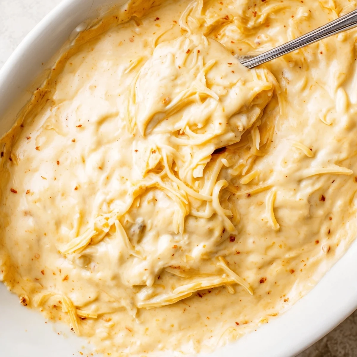 Rich cheese dip for pretzels being poured generously over salted pretzel bites
