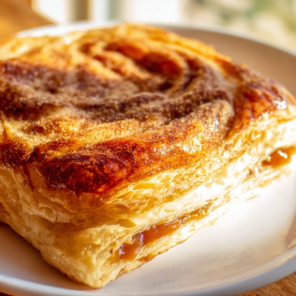 Golden flaky dulce de leche pastries fresh from the oven with cinnamon sugar topping