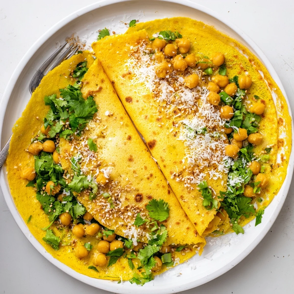 Crispy Burmese Mont Lin Ma Yar snack filled with chickpeas and sesame seeds on plate