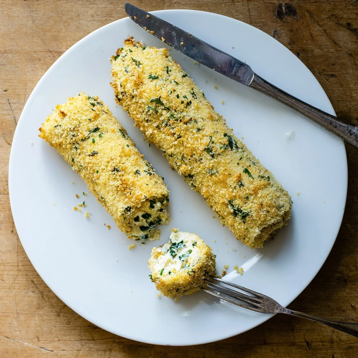 Baked herbed ricotta stuffed chicken rolls plated with fresh parsley and roasted vegetables