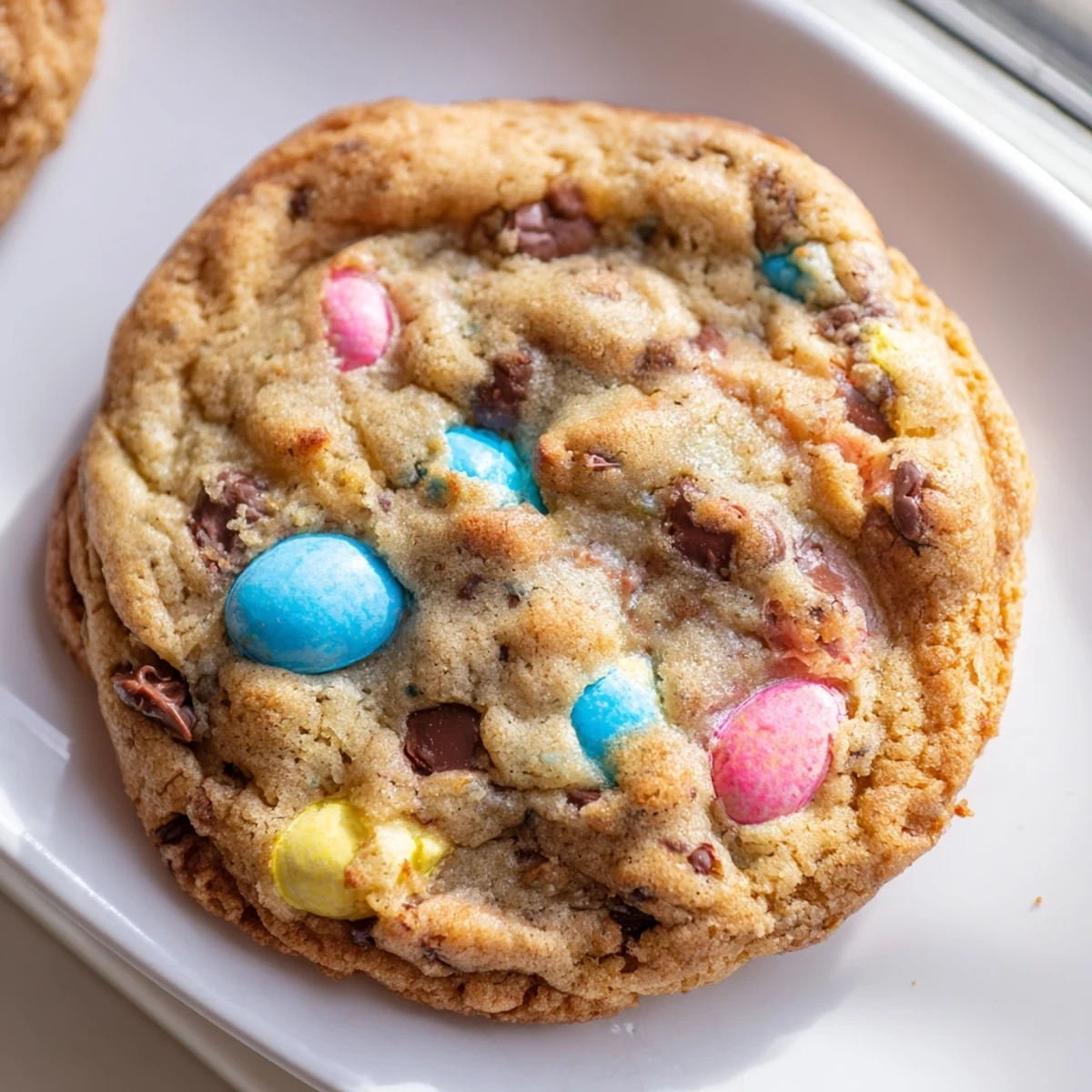 Golden brown Cadbury Egg Cookies loaded with chocolate chips served warm