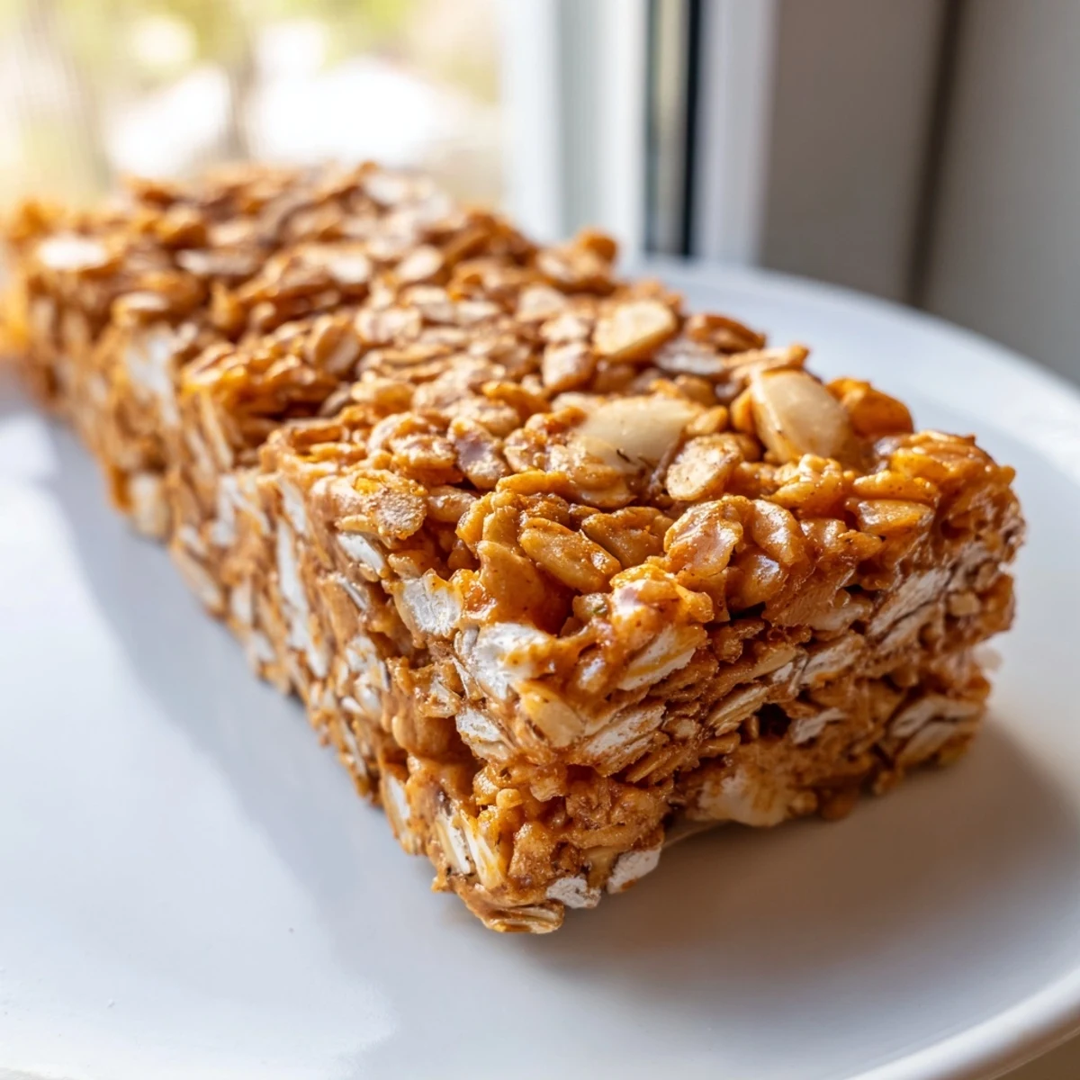 Thick no bake apple peanut butter granola bars drizzled with honey and wrapped in parchment paper