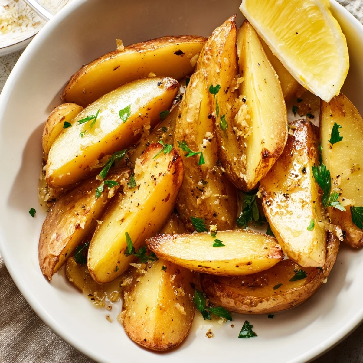 Authentic Greek Lemon Potatoes Recipe with golden crispy edges and bright lemon aroma
