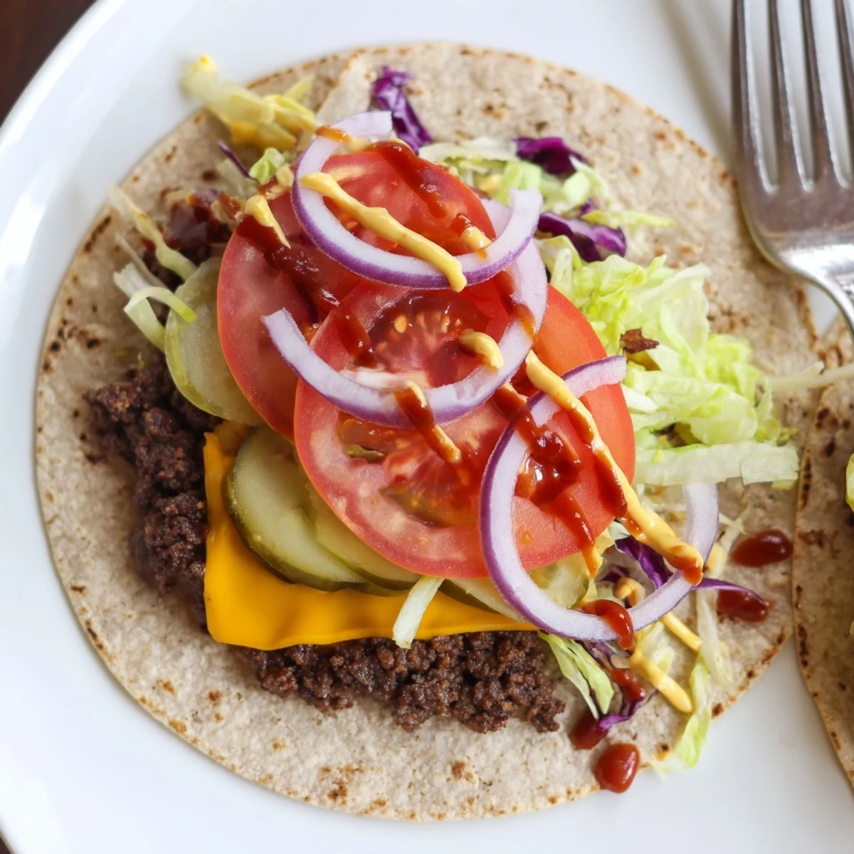 Smash Burger Tacos Recipe: charred beef edges, melted cheddar, crisp lettuce.