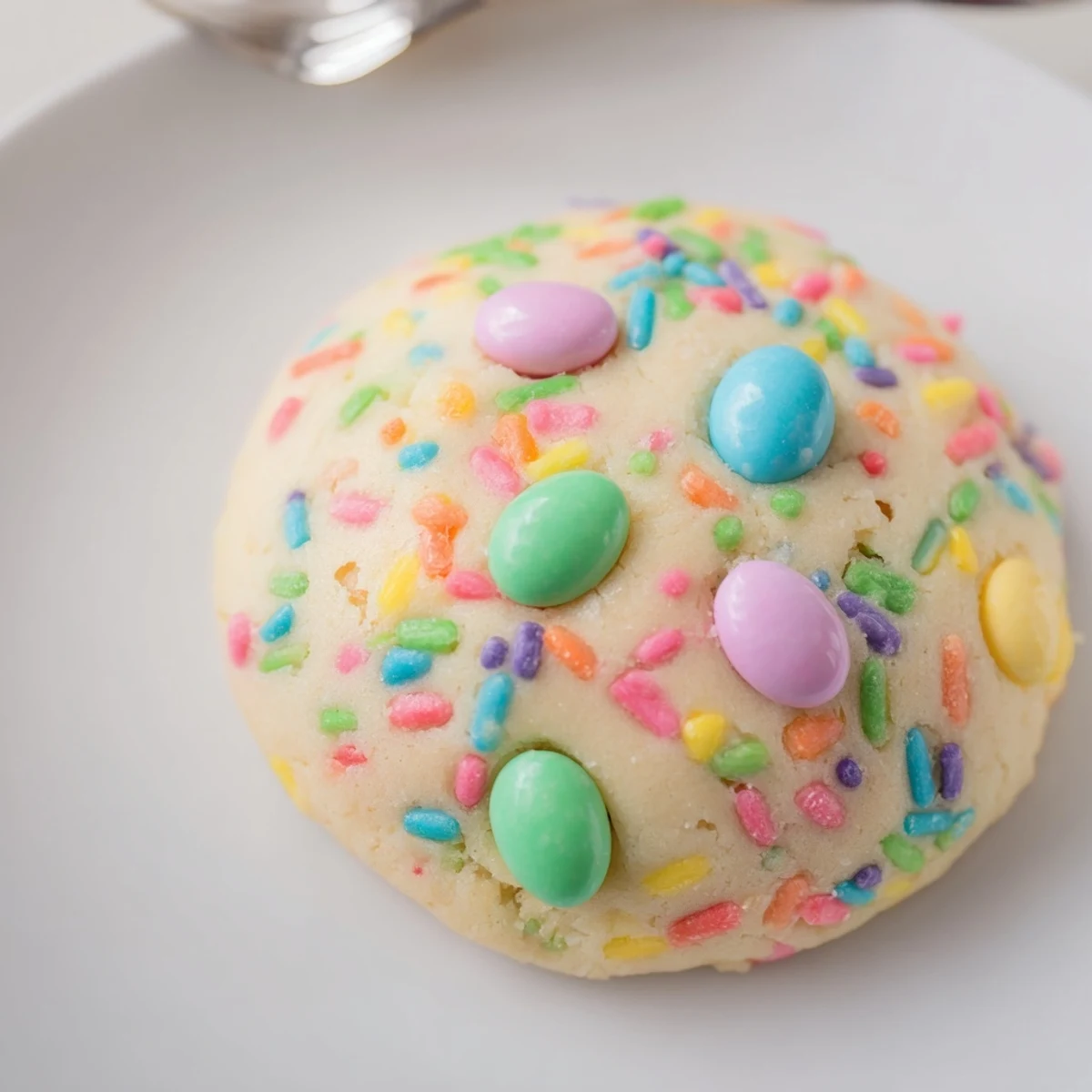 A stack of Easter Funfetti Cookies, tender, buttery, rainbow-speckled bites