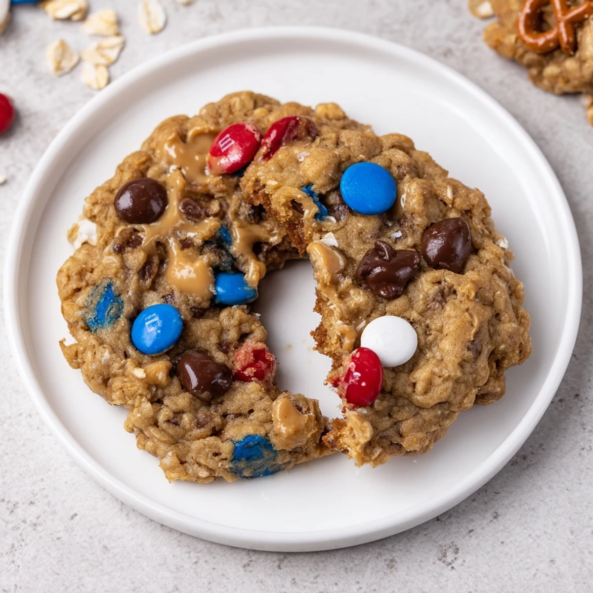 Serve Patriotic Monster Cookies Recipe warm with milk for festive picnic or party.