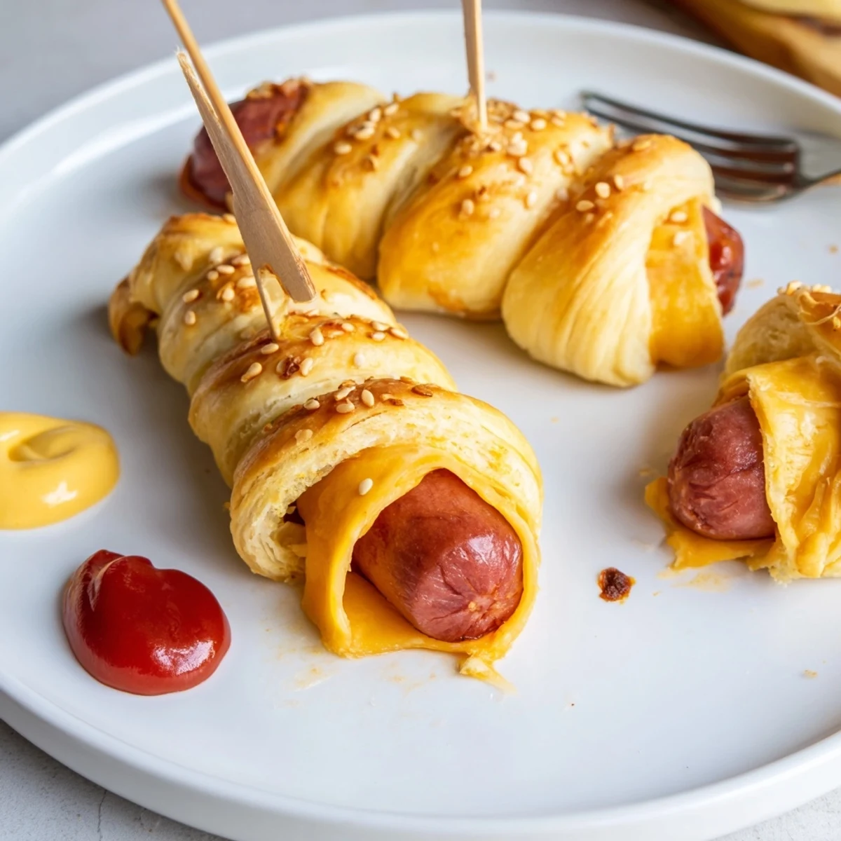 Party-ready Firecracker Hot Dogs Recipe on skewers, sesame-topped, served warm