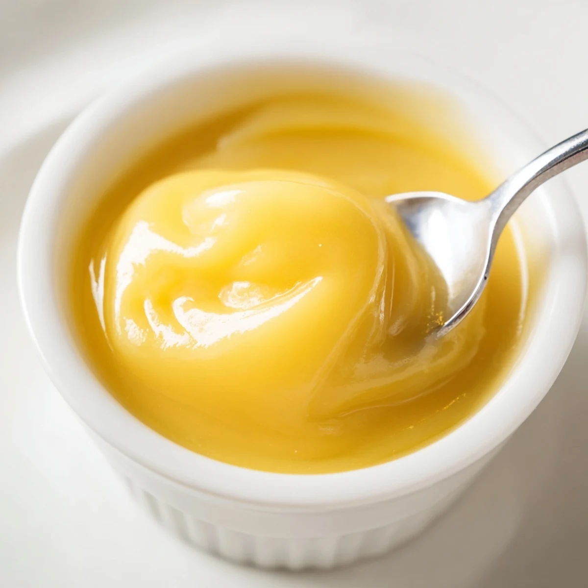 Lemon Curd Recipe: glossy golden spread on spoon, bright citrus aroma