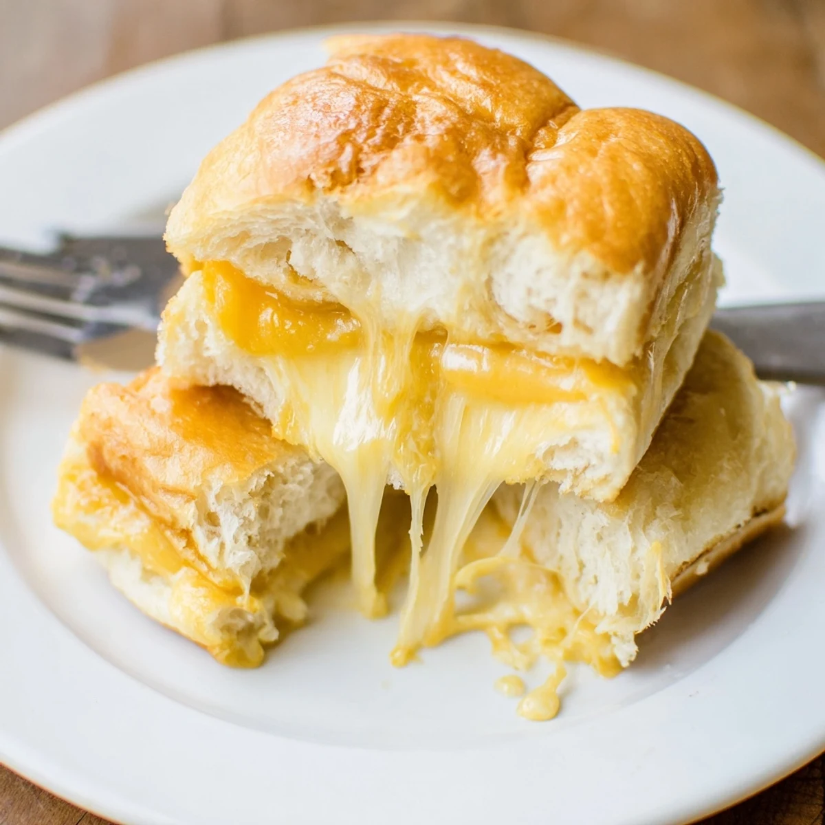 Party ready Mini Grilled Cheese Hawaiian Rolls brushed with buttery honey garlic glaze.