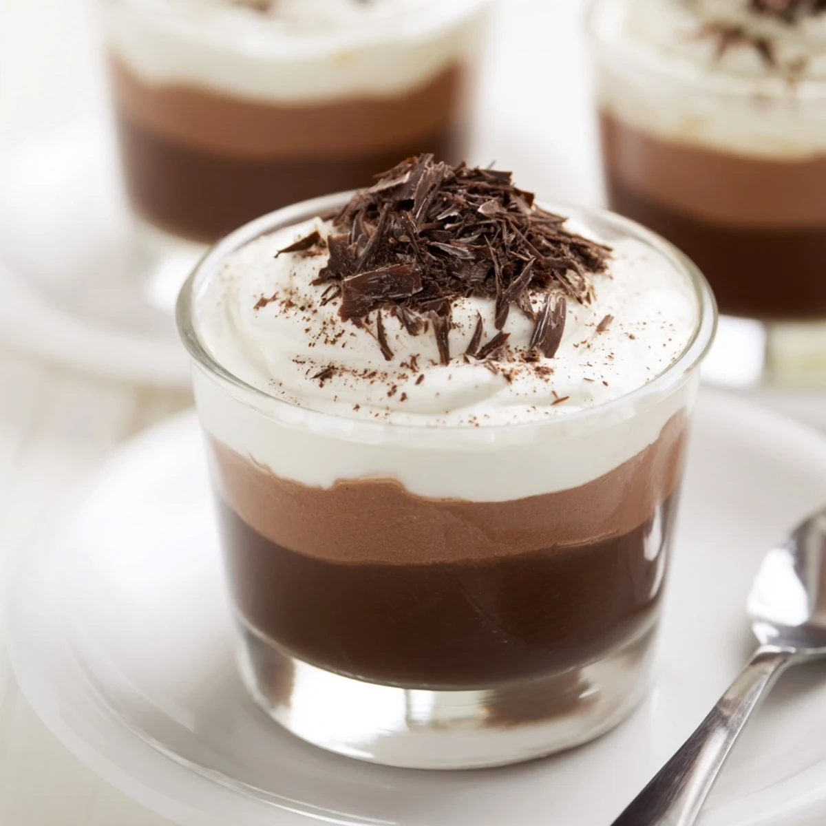 Handheld Triple Chocolate Mousse Cups show airy textures, perfect for dinner parties