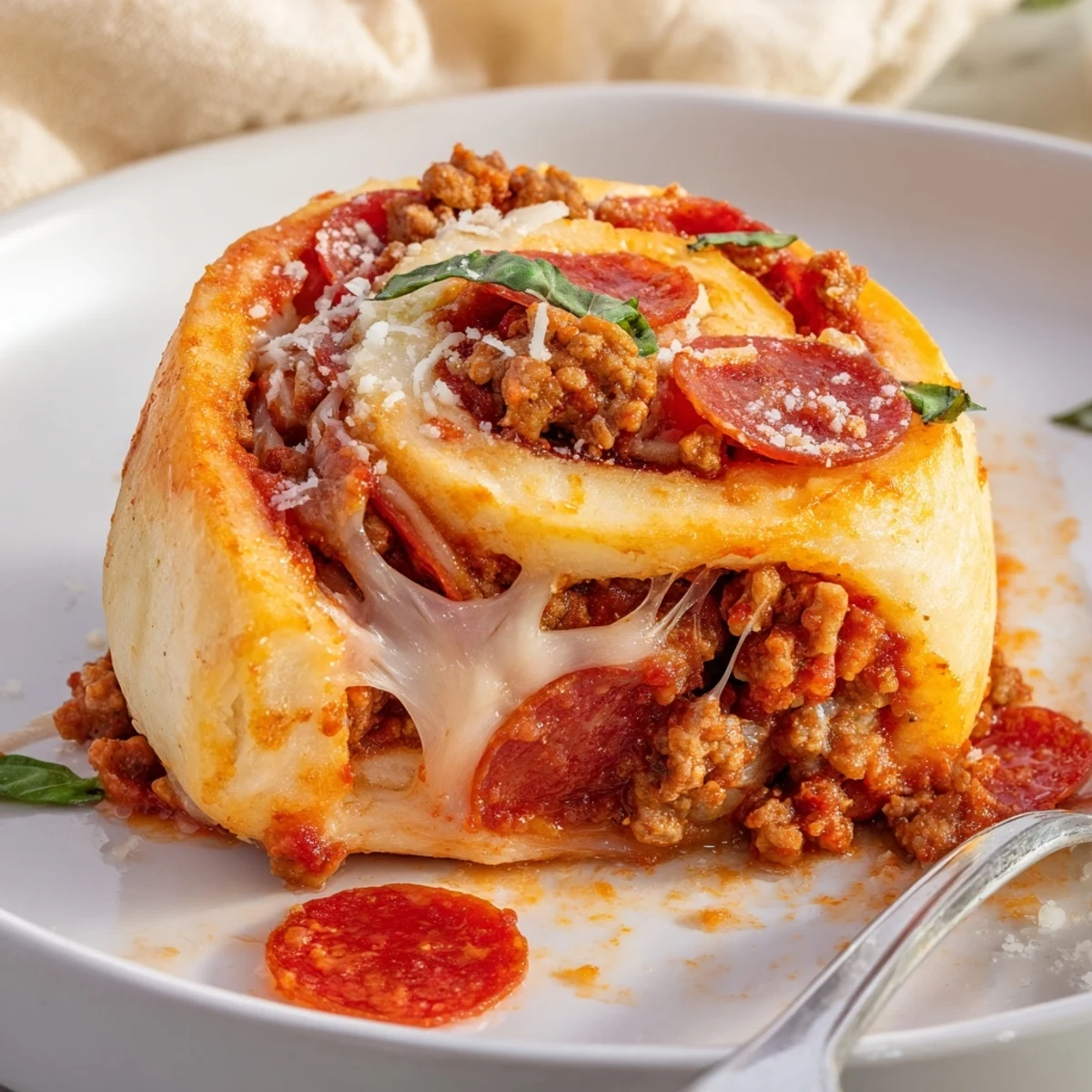 Cheesy Beef Pepperoni Pizza Roll Ups Snack Recipe golden, bubbly, served with marinara dip