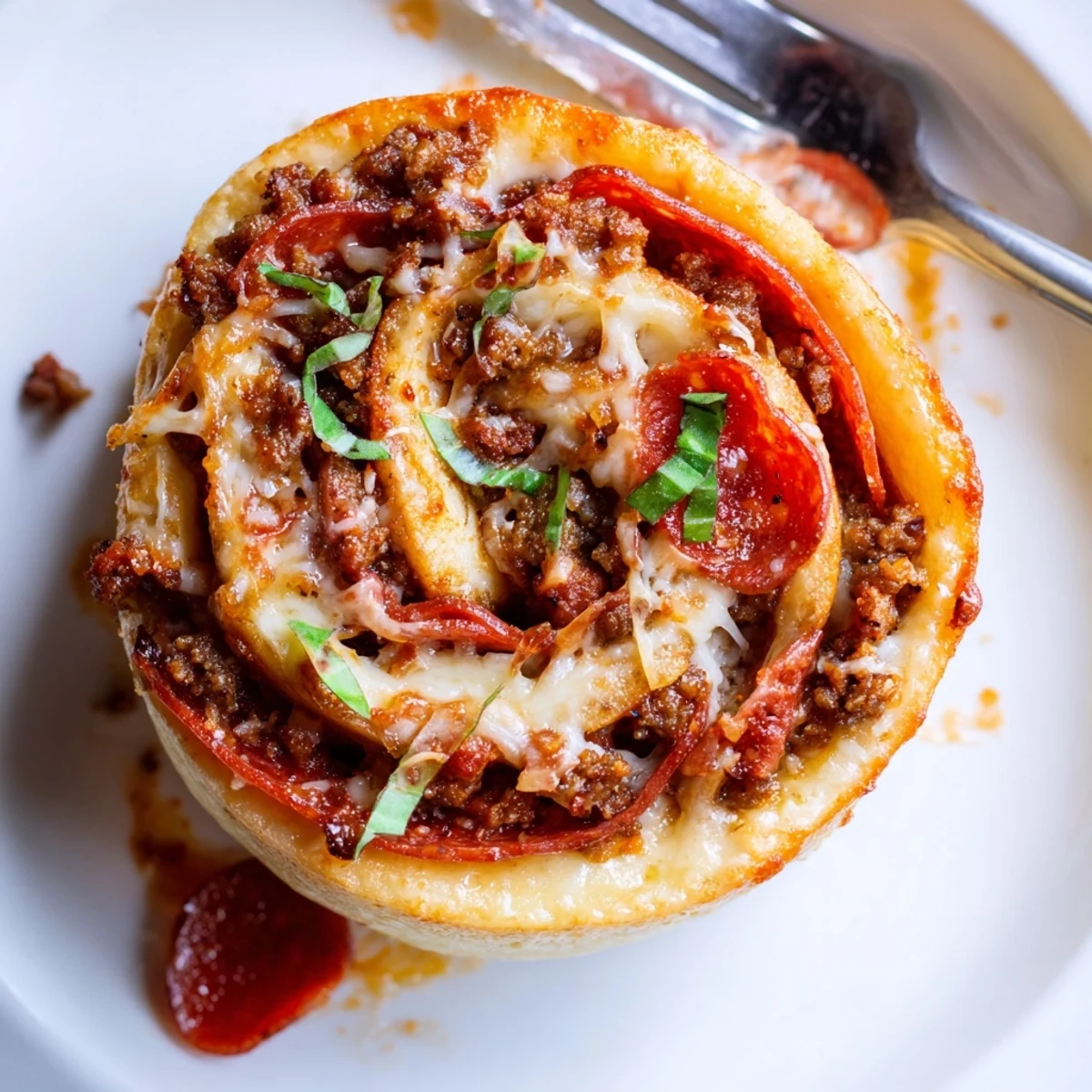 Oven-baked Cheesy Beef Pepperoni Pizza Roll Ups Snack Recipe with crispy edges