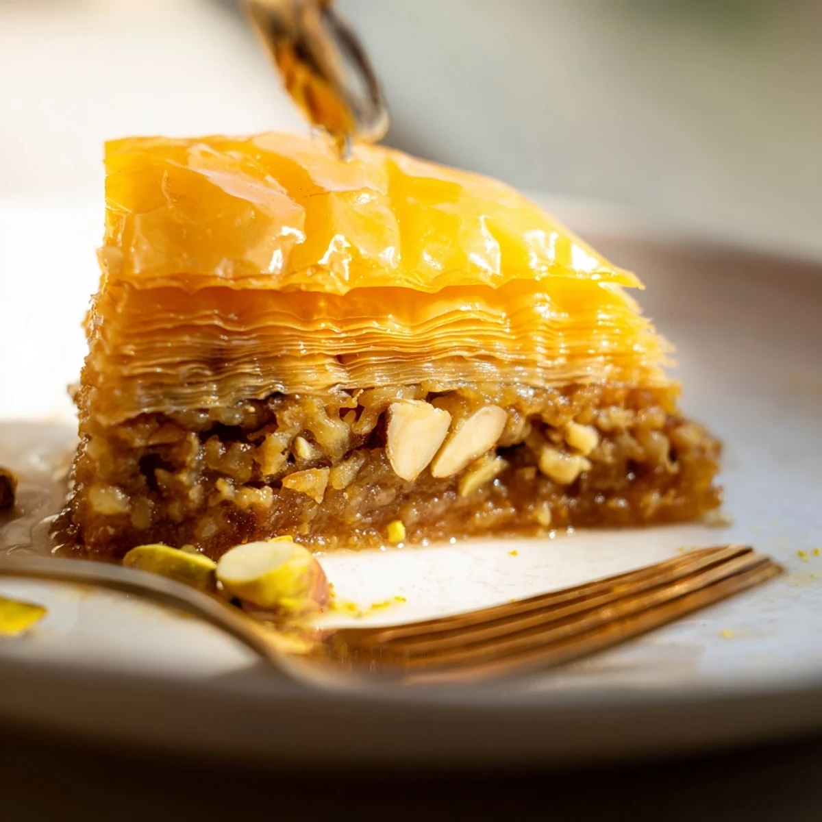 Traditional Middle Eastern baklava arranged in diamond shapes, featuring buttery crisp pastry and aromatic cinnamon-spiced nut filling