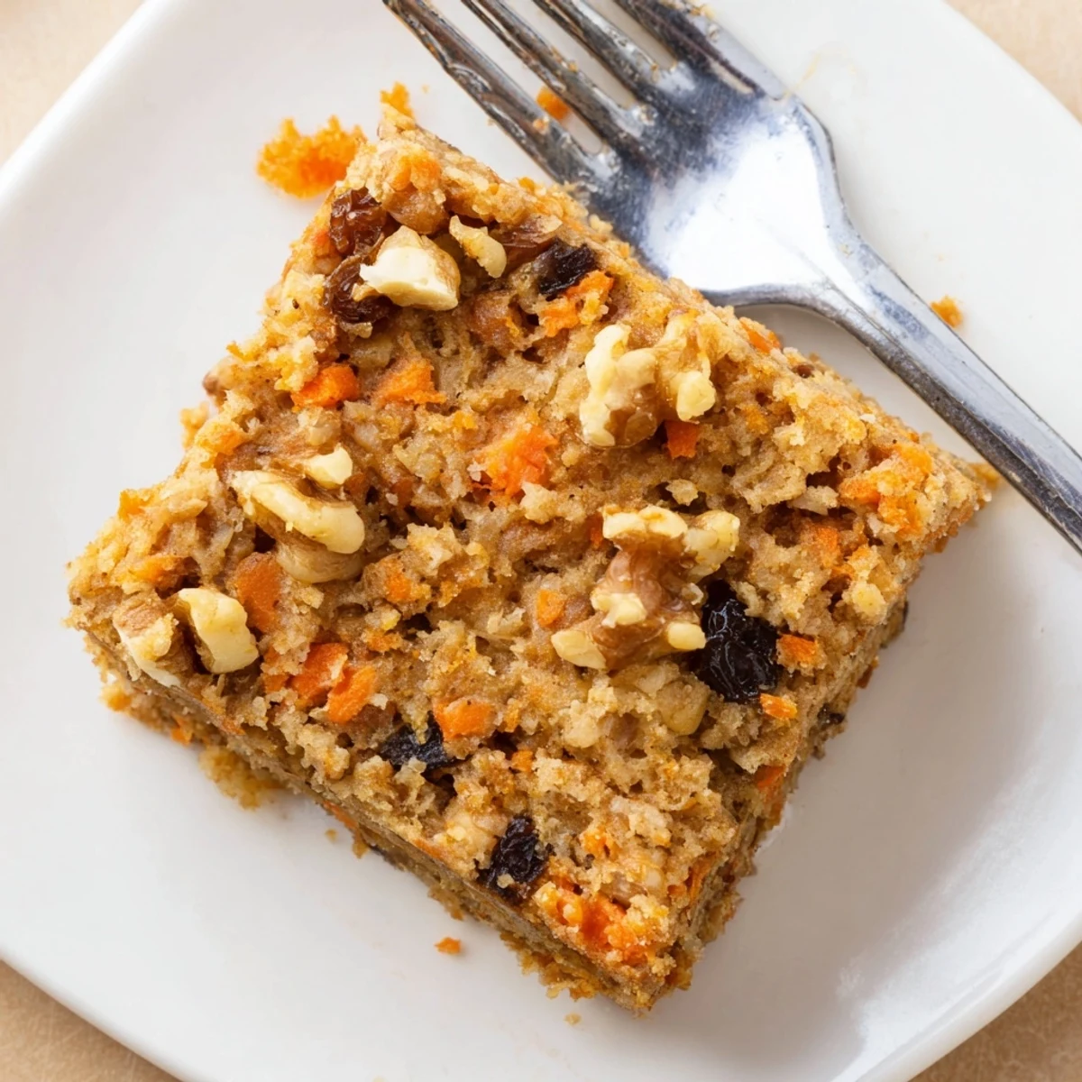 Golden gluten-free carrot cake with grated carrots and raisins, fresh from the oven