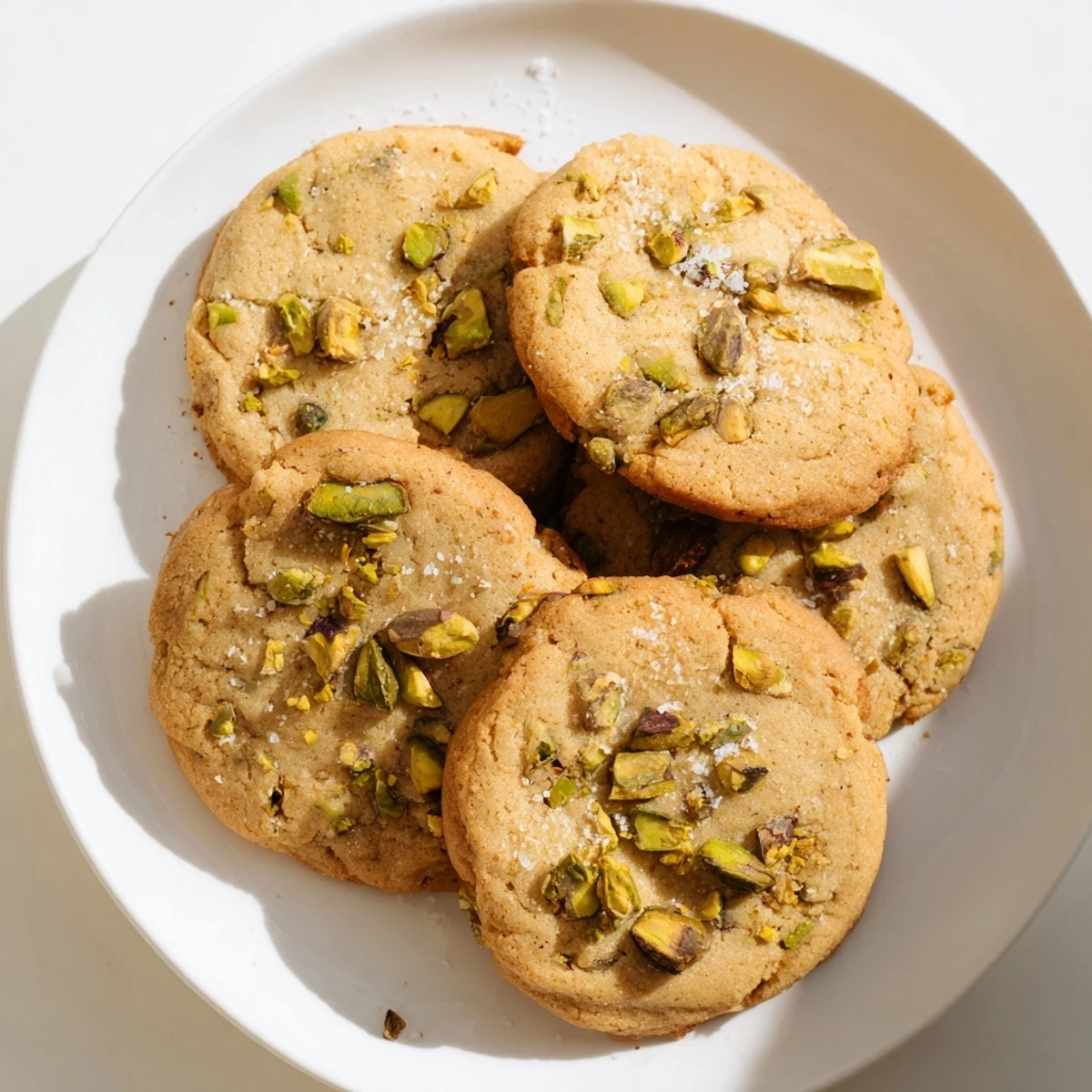 Soft chewy salted honey pistachio cookies with green nut chunks and glistening honey drizzle