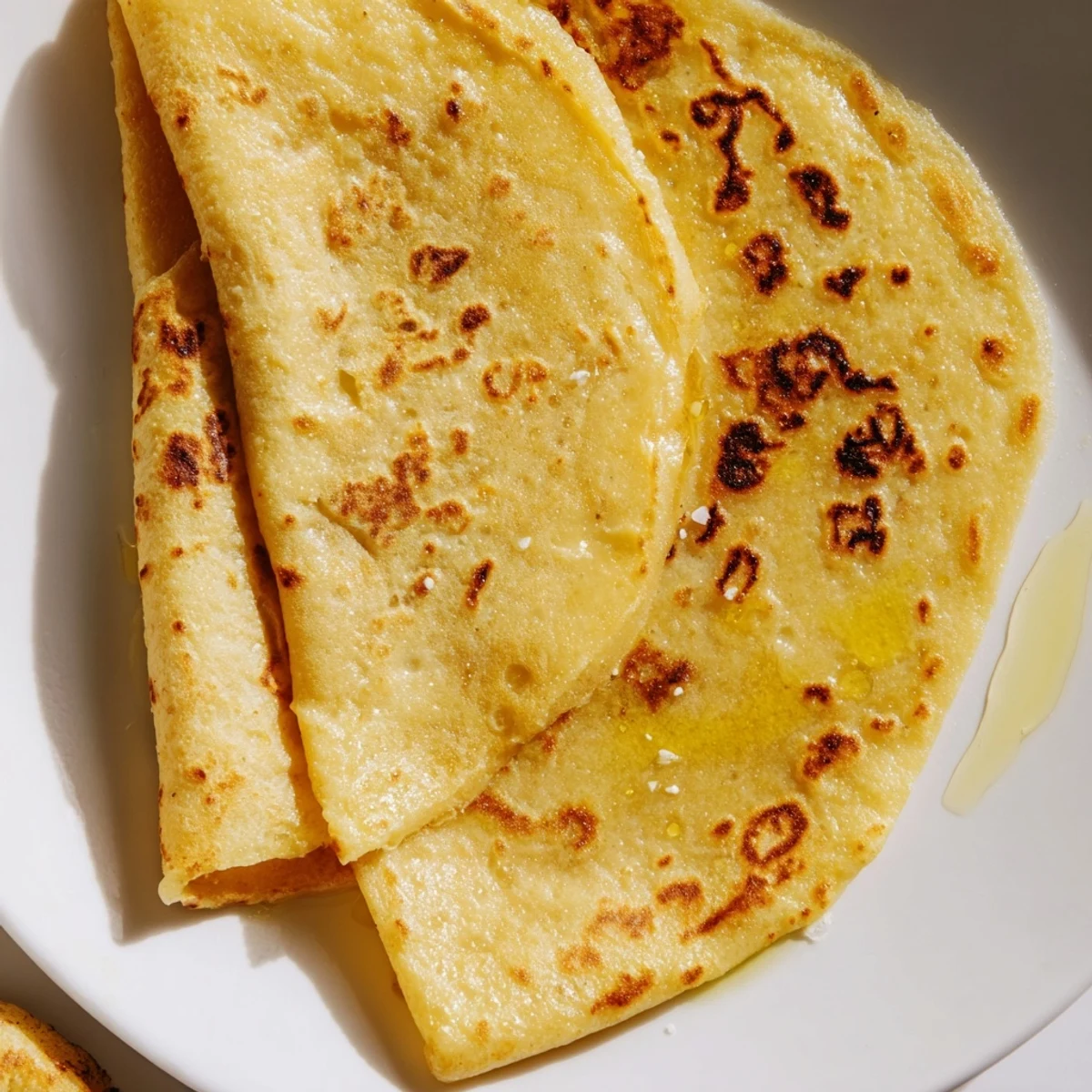 Freshly cooked sweet potato cassava tortillas stacked on a plate with lightly browned spots and bubbles, perfect for hearty Latin American inspired meals.