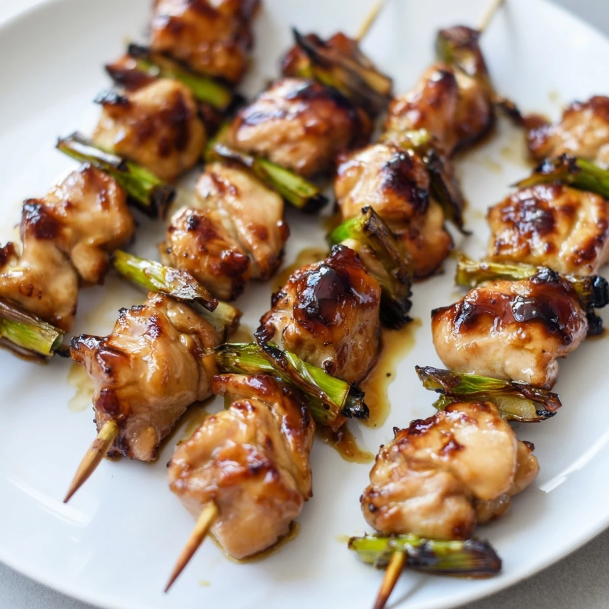Japanese Chicken Yakitori Recipe: glossy, charred skewers steaming over a hot grill